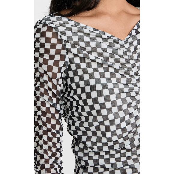 BAUM UND PFERDGARTEN Joselle Mesh Top Womens Medium Black White Check Stretch - Picture 4 of 16